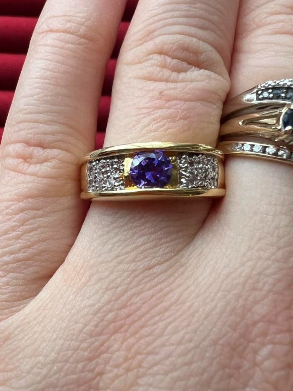 Vintage Deadstock 14K GE Ring with Purple and Clear Stones